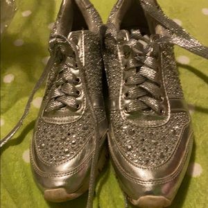 Silver rhinestone tennis shoes